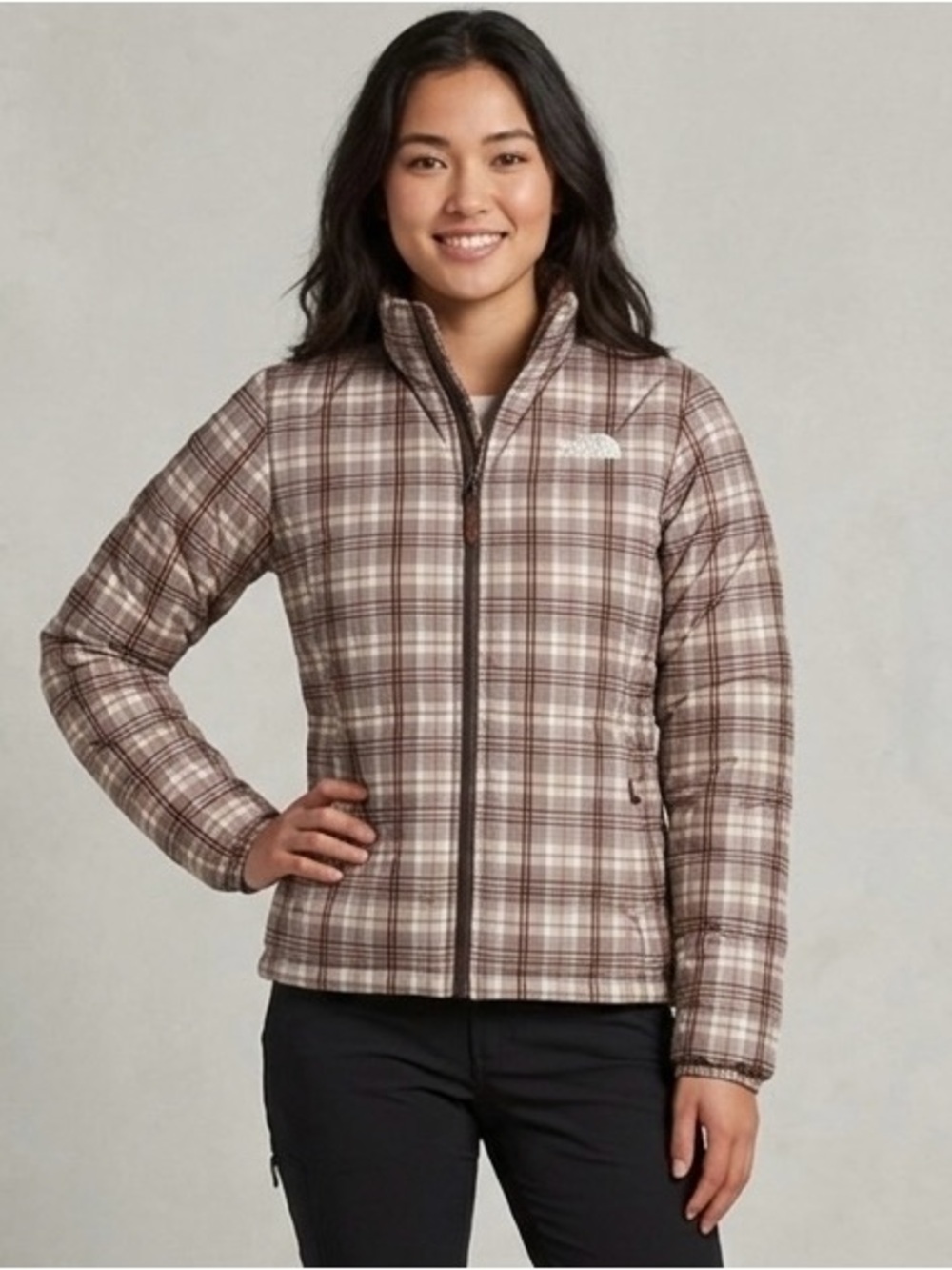 The North Face Plaid Puffer Jacket Winter Coat Outdoor Layering Full Zip Warm
